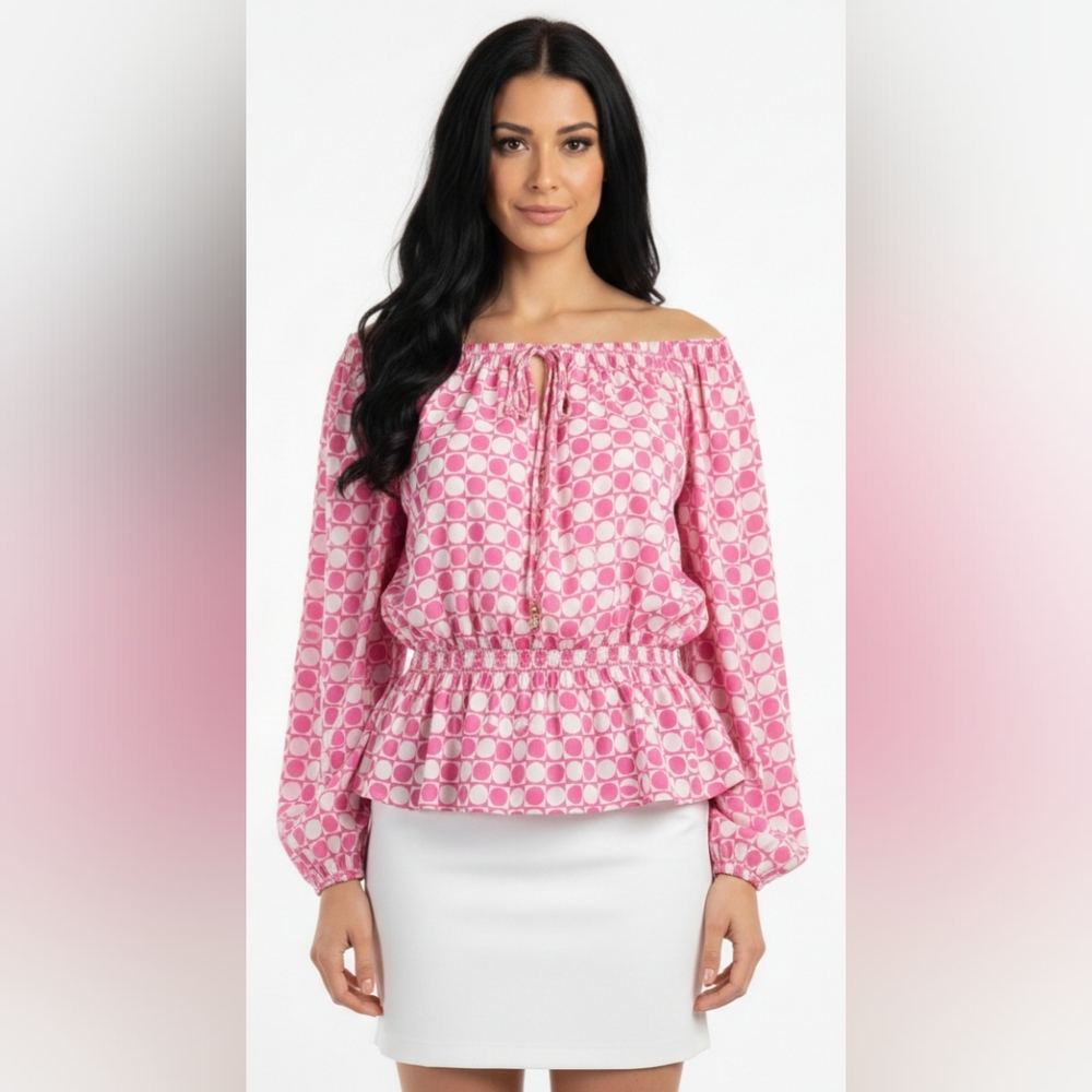 Ellen Tracy Pink Geometric Blouse Size XL